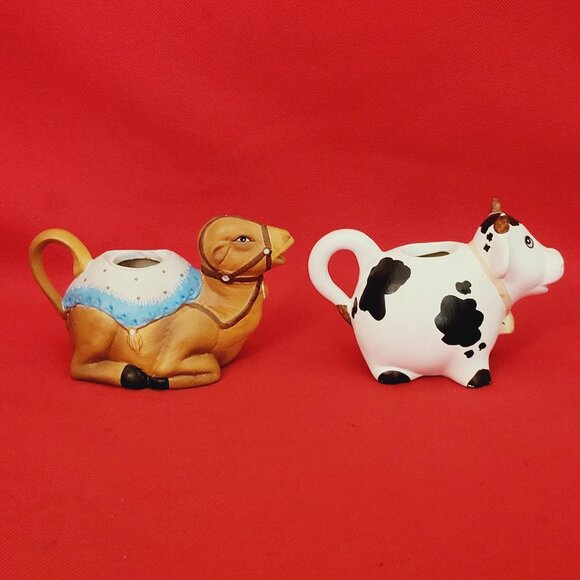 Vintage  Miniature Creamer Clay Pottery Cow Camel Set of 2 - Picture 8 of 11